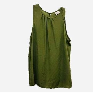 A New Day Olive Green Pleated Neck Sleeveless Blouse